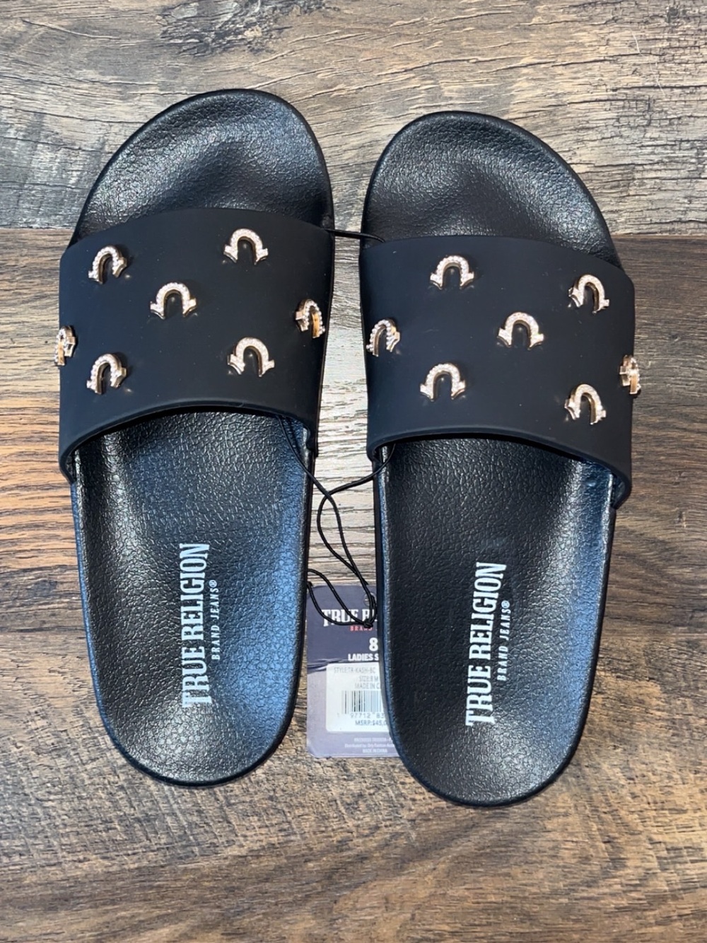 True Religion Black Ladies Slide Sandals